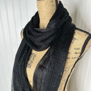 Black Metallic Infinity Scarf Tinsel Sheer Mesh Knit Sparkle Loop Stretch Event
